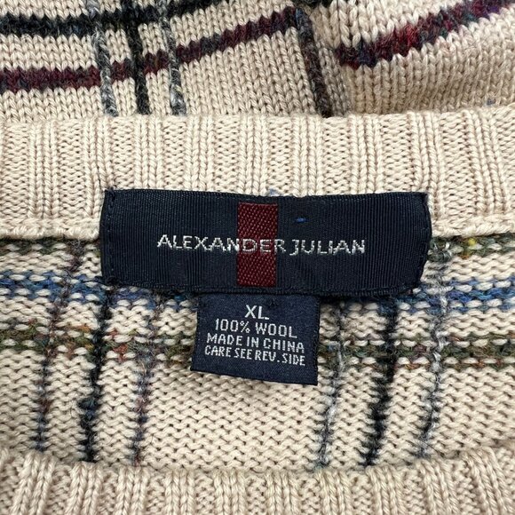 Vintage 100% Wool Plaid Knit Sweater Oversized Slouchy Loose Relaxed Fit Grandpa - Picture 5 of 7